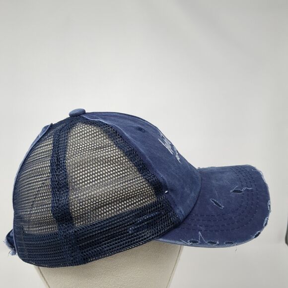 Hot Mess Just Doing My Best Ponyback Trucker Hat Blue OS Mesh Back Distressed - Picture 4 of 8